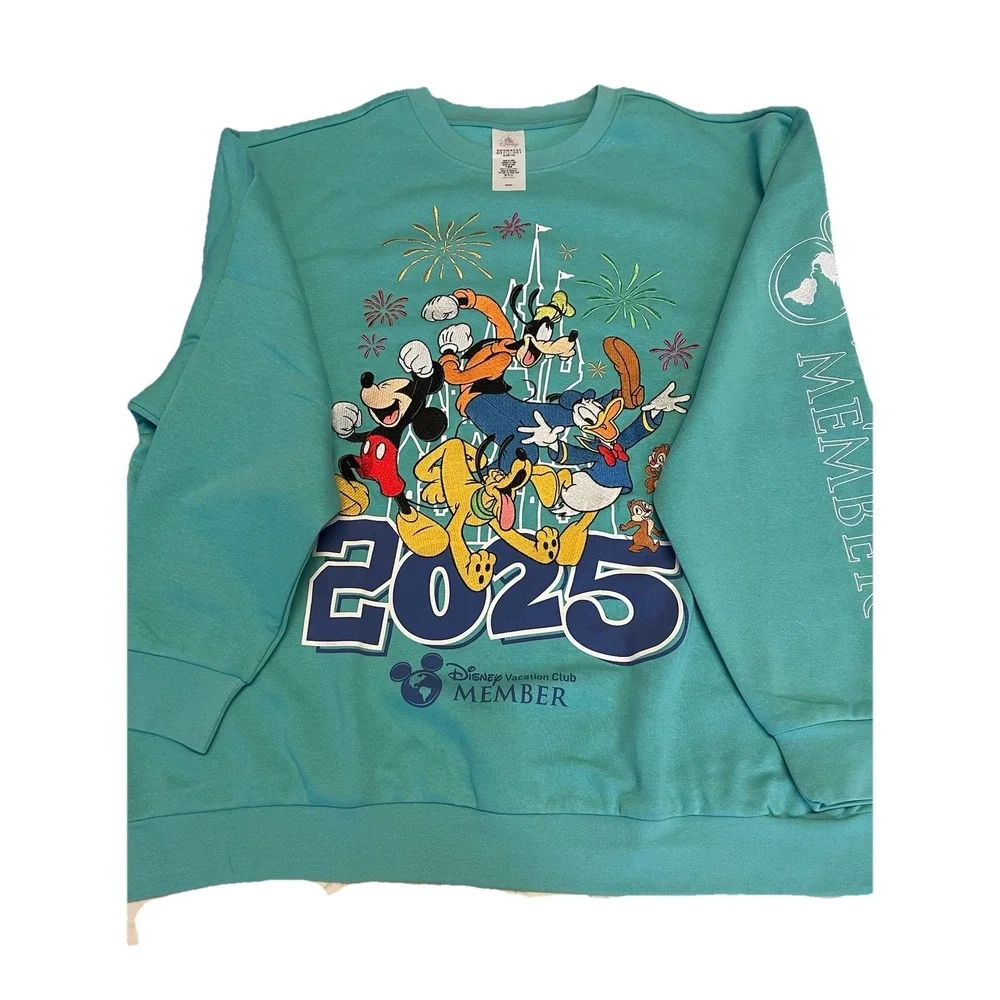 Disney Vacation Club Member 2025 Mickey &‎ Friends XL Turquoise Sweatshirt [NWT]